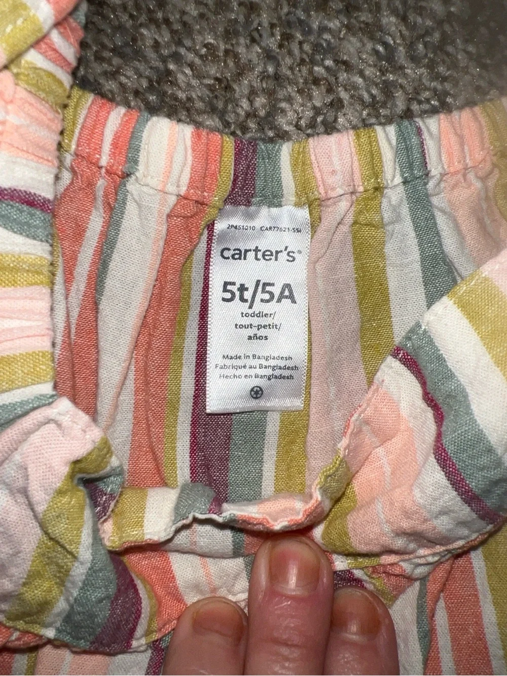 Carter's Girls' Multicolor Vertical Stripe Jumpsuit with Lace Ruffle 5T